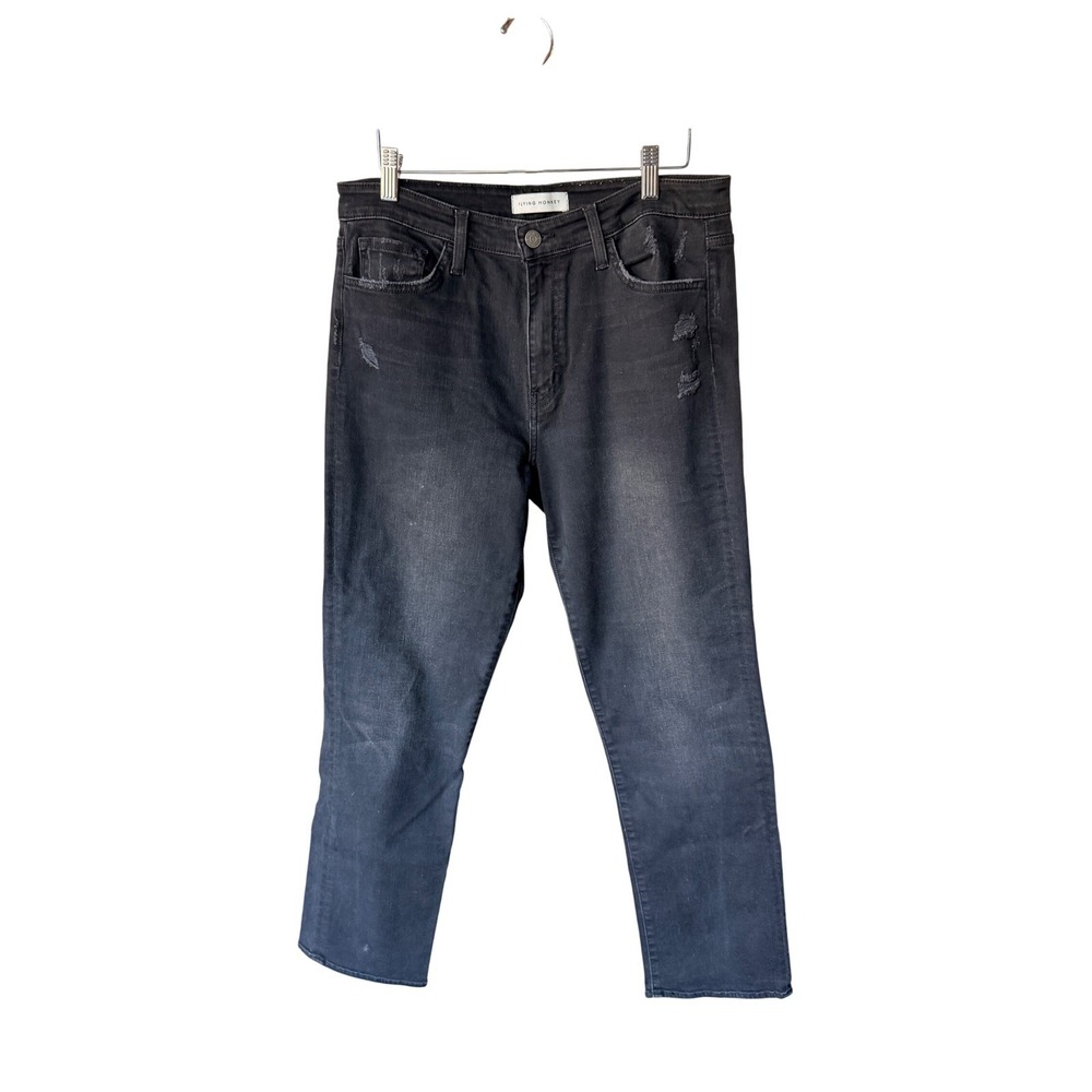 Flying Monkey Straight Leg Jeans 30 Black Distressed High Rise Grunge Edgy‎